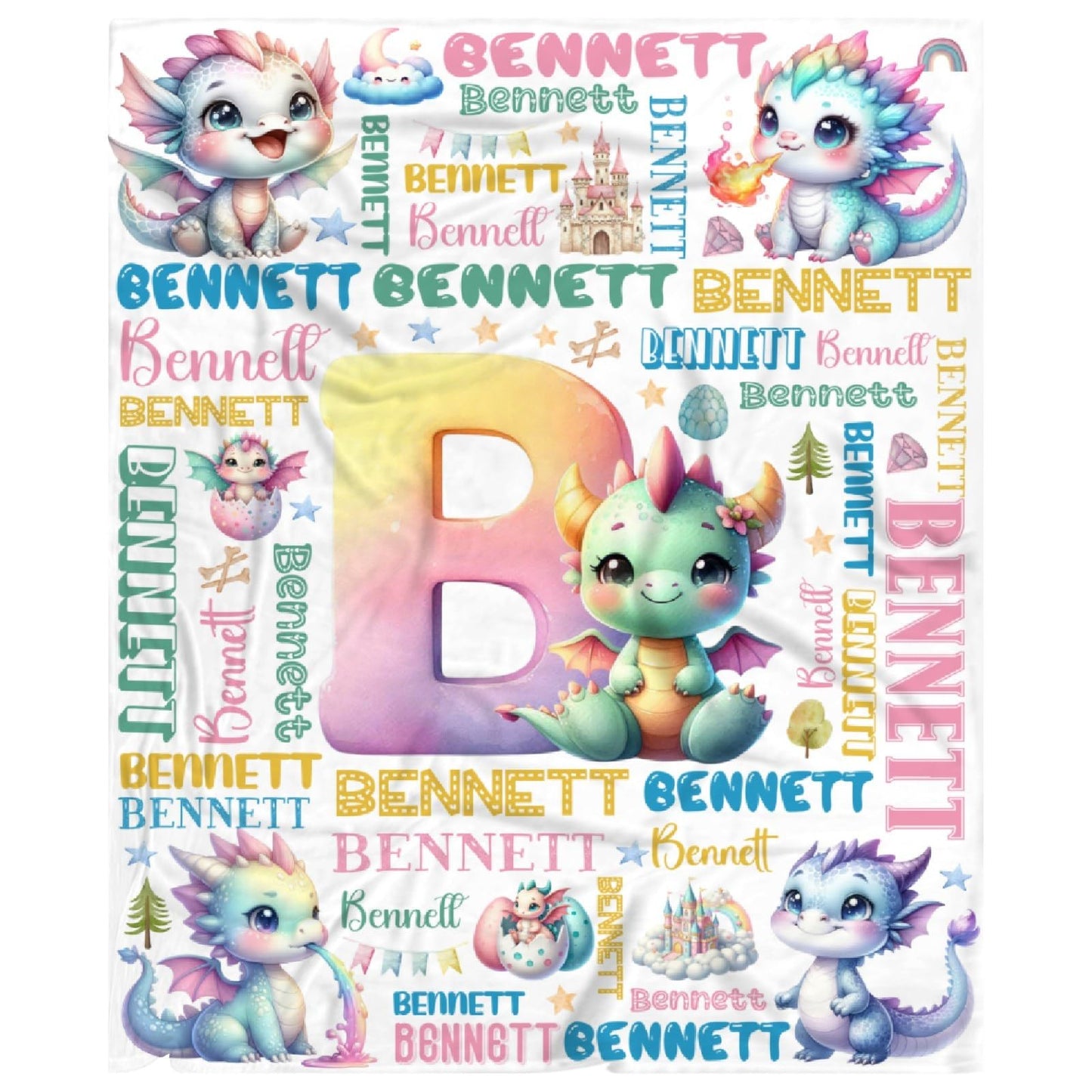 Custom Dragon Blanket with Name,Personalized Dragon Gifts,Soft Flannel Throw for Bed Sofa,Lightweight,40 x 30in