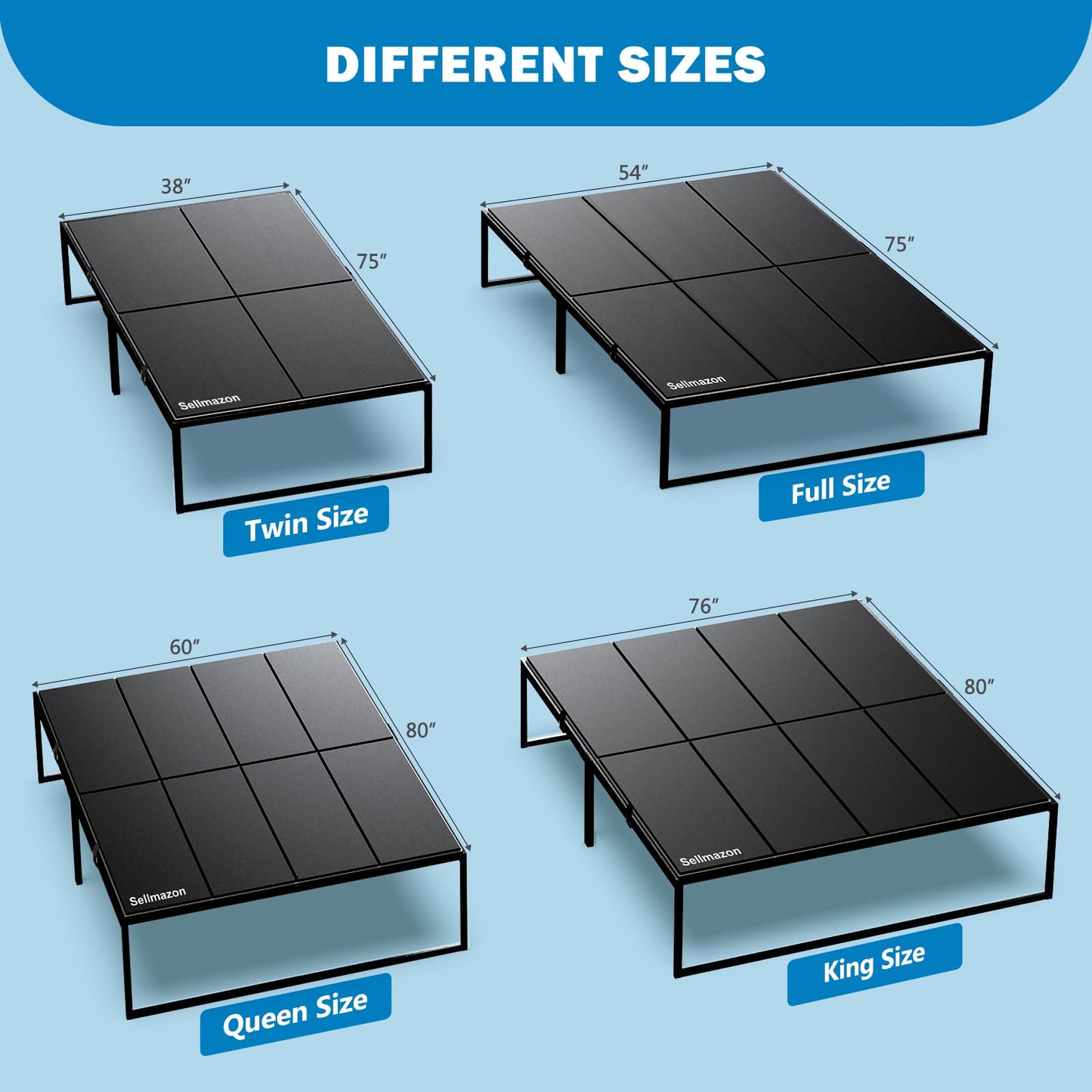 Sellmazon Bunkie Board Full Size (54x75''), Heavy Duty Bed Boards for Slatted Bed Frame, Under Mattress Support Board to Stop Sagging, Breathable, Noise Minimizing, Moisture Resistant, Black