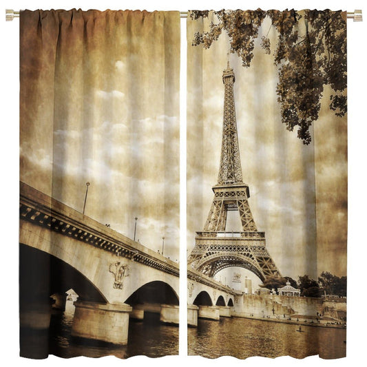 DDCBNS Paris Curtains,European City Landscape Eiffel Tower Vintage View Window Treatments for Bedroom Living Room Kitchen Café Window Drapes 2 Panel Set,Overall Size 42" x 45"
