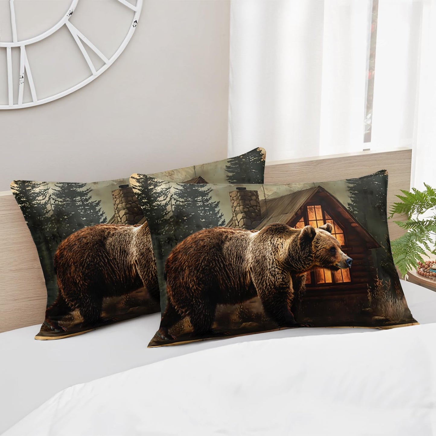 AILONEN Boys Rustic Bear Bedding Set Queen Size,Wildlife Hunting Comforter with 2 Pillowcases,3-Piece Bear Paw Printed Soft Duvet Set