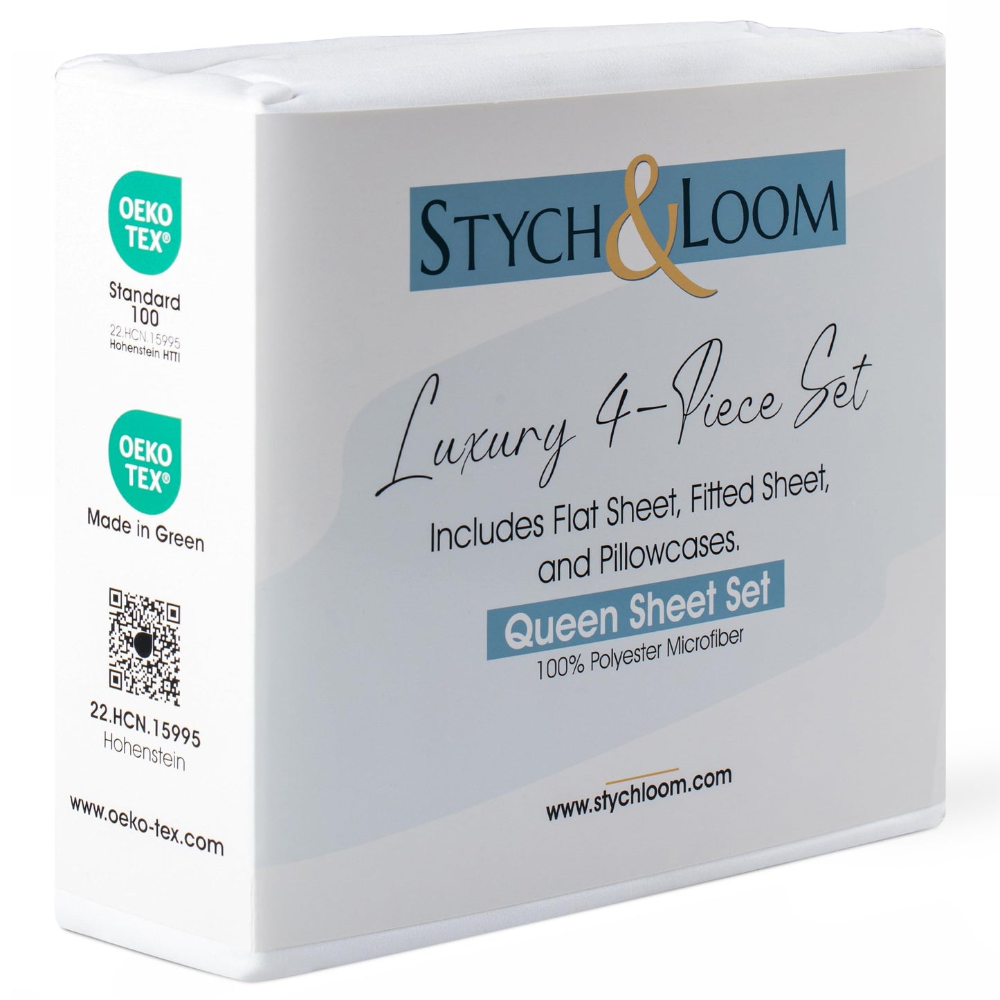 Stych & Loom Queen Sheet Set – 4-Piece Soft Microfiber Sheets Set with Flat & Fitted Sheets and 2 Pillowcases – Deep Pockets, Wrinkle Resistant, and Oeko-TEX Certified (White, Queen)