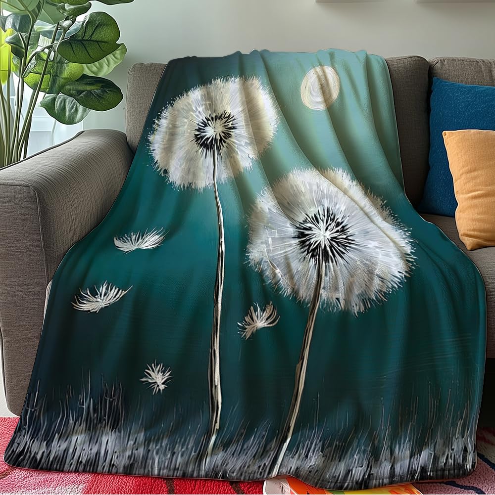 HUNXIAOJ Dandelion Throw Blanket Floral Print Blanket Dandelion Bedding Flower Throw Warm Soft Flannel for Girls Boys Woman Adults Bed Sofa Couch (60 in x 80 in)