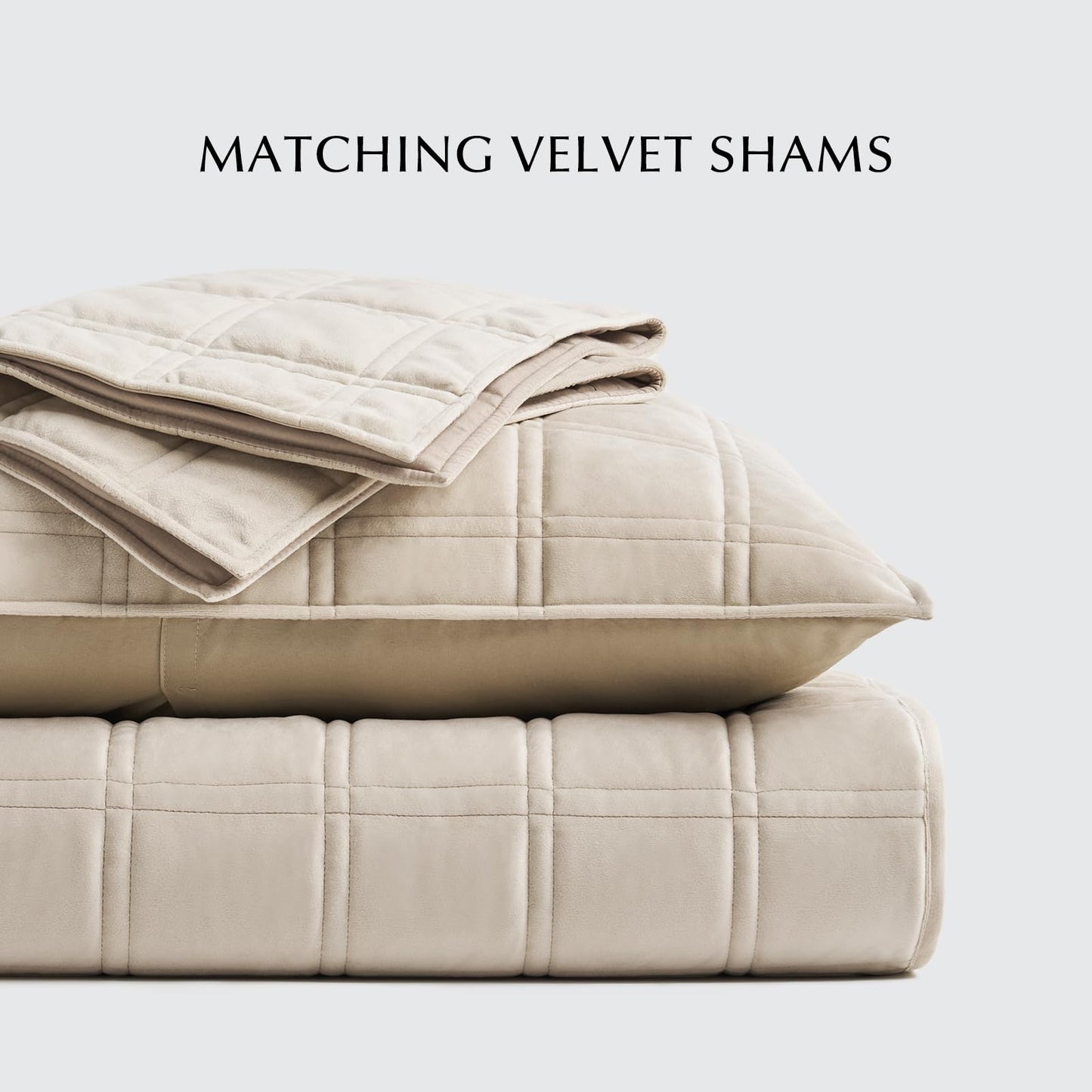 EVERGRACE 3 Pieces Luxurious Velvet Quilt King Size, Ultra Soft Bedspread Coverlet Set, Double Box Stitch Lightweight Velvet Comforter for All Season with 2 Shams, Beige, 108"x96"