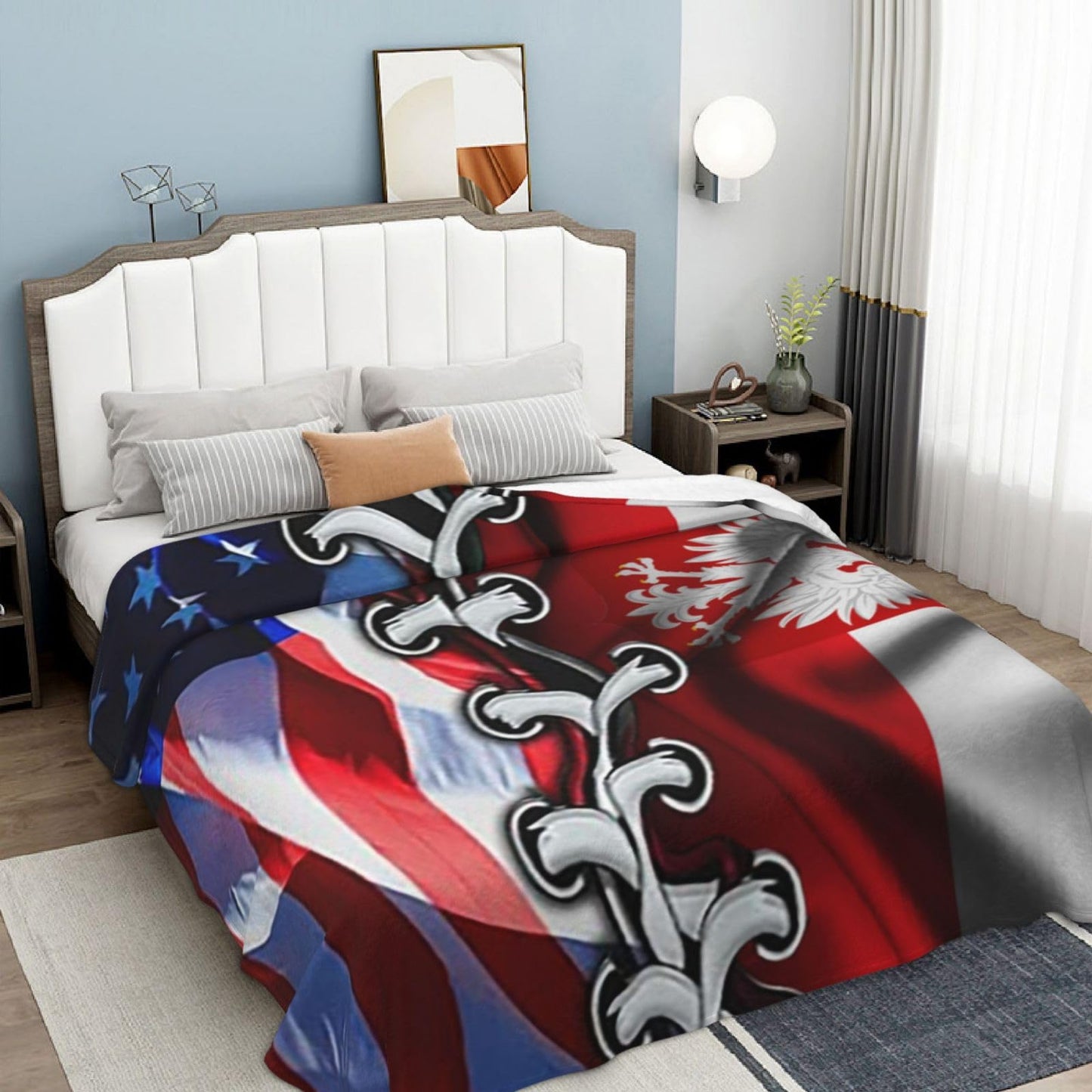 American and Poland Flag Throw Blankets Vintage for Bed & Couch Warm Winter Style - Lightweight Cozy Stylish Blanket for All Seasons