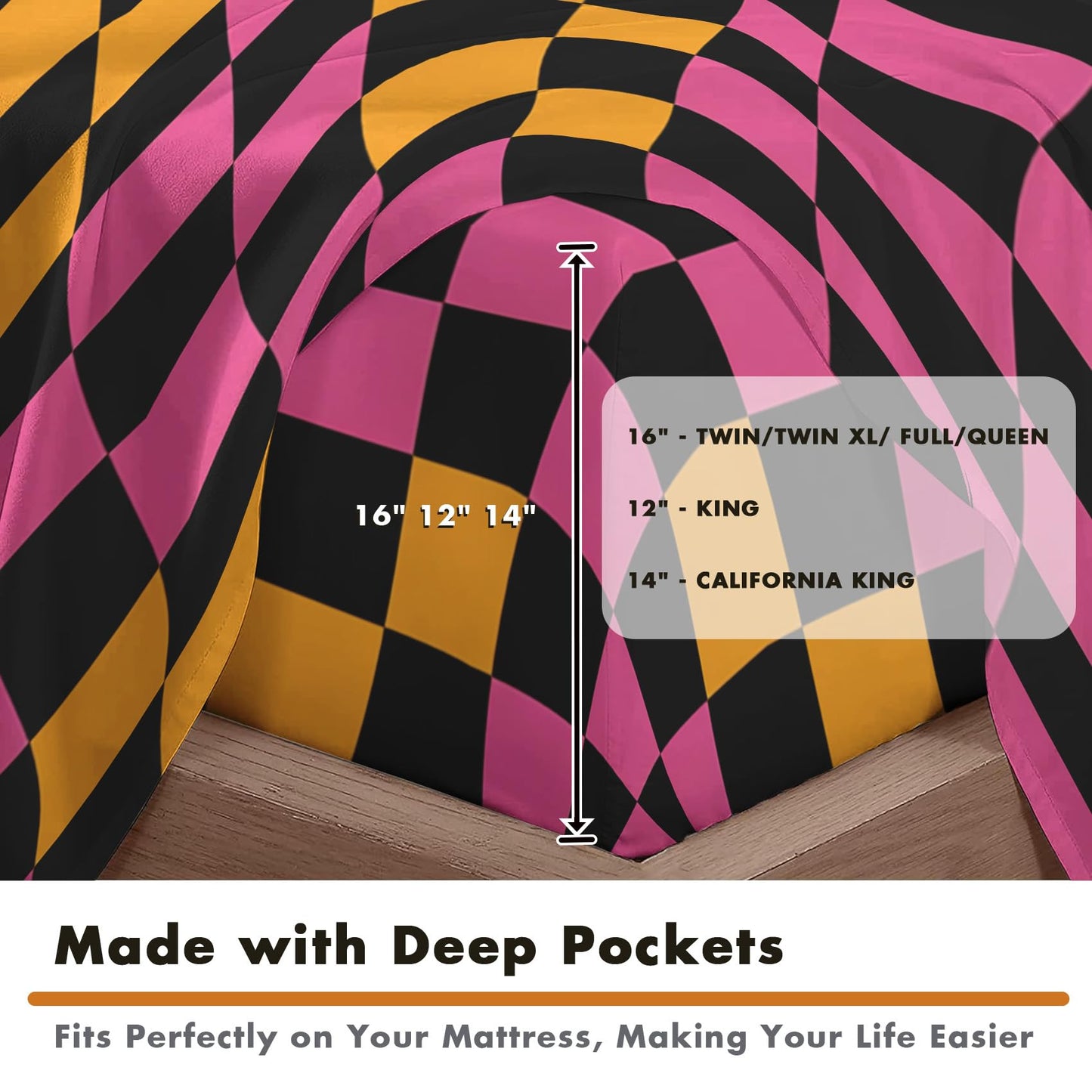 NOGAWA Retro Checkered Sheets King Size, 70s Geometric Bed Sheets, Y2k 2000s Bedding Sheets, Pillowcases 4 Piece Set, Microfiber Deep Pocket Fitted Sheet, Flat Sheet, 2 Pillow Cases
