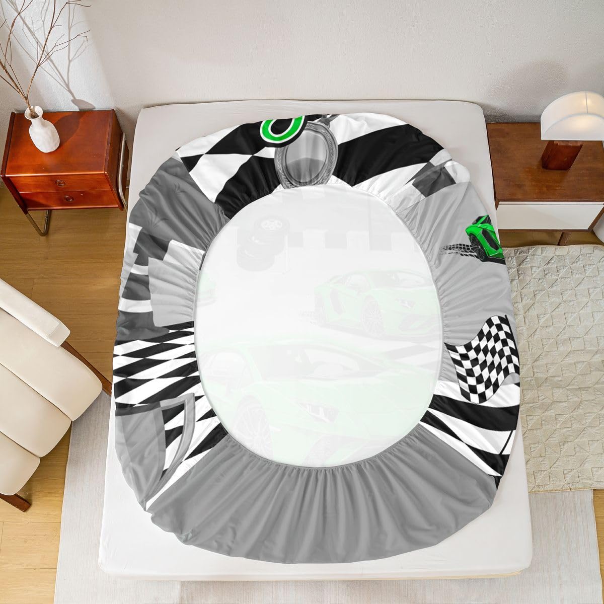 Feelyou Boys Race Car Fitted Sheet with 1 Pillowcase Twin Size Speed Sports Car Bed Sheets Set 16" Deep Pocket Boys Girls Racing Extreme Sports Bedding Teens Bedroom Decor Breathable Soft Lightweight