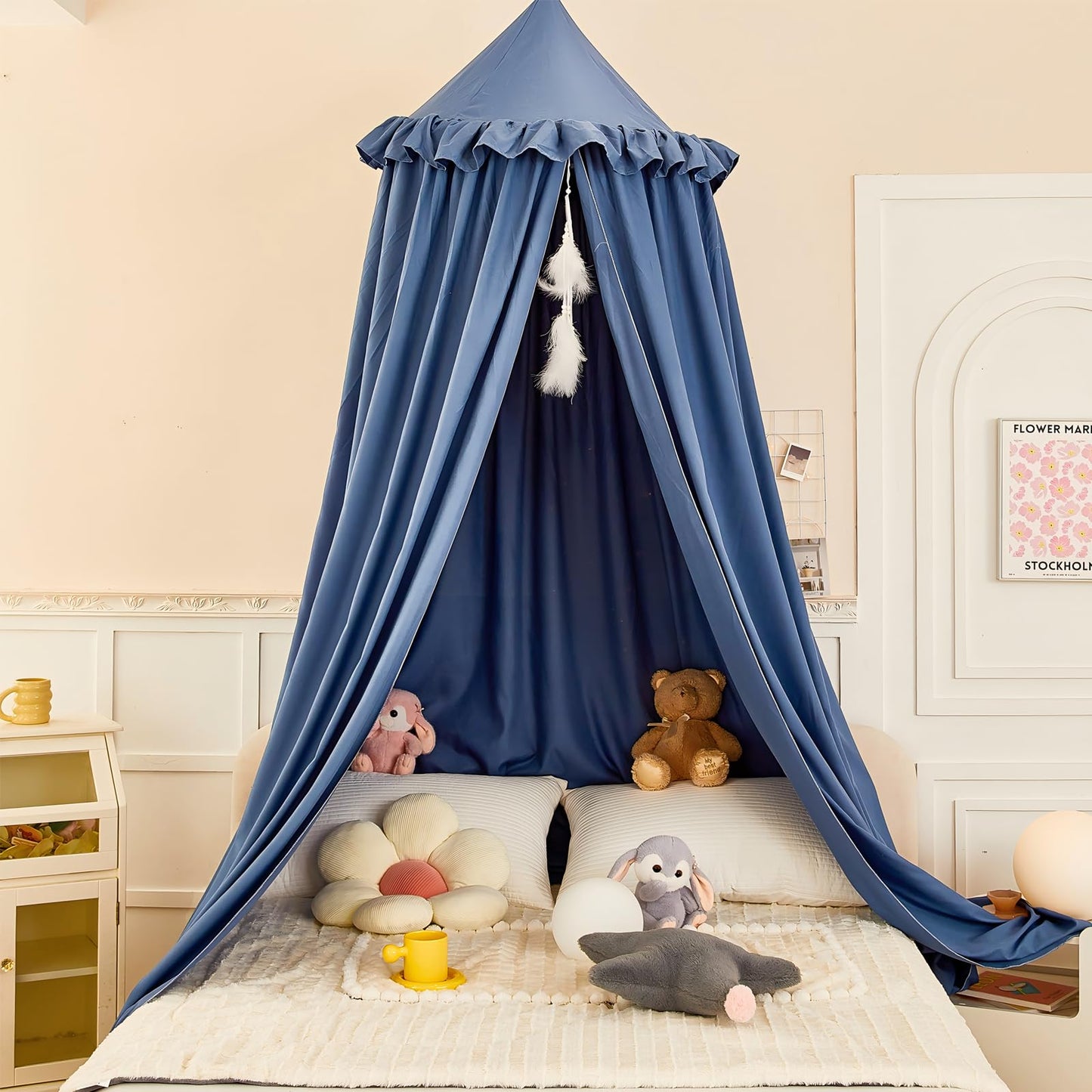 dix-rainbow Princess Decor Canopy for Kids Bed, Soft and Durable Bed Canopy for Girls Room Tent Canopy Dreamy Mosquito Net Bedding, Children Reading Nook Canopies Indoor (Blue)