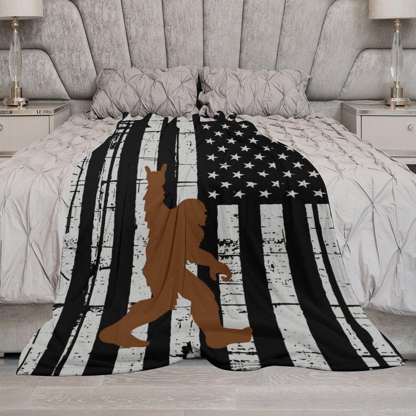 American Flag Sasquatch Throw Blanket for Teens Boys Girls and Adults Soft Warm Cozy Funny Midweight Food Flannel Blankets for Couch Sofa Bed Camping Travel Home Decor 40" X 50"