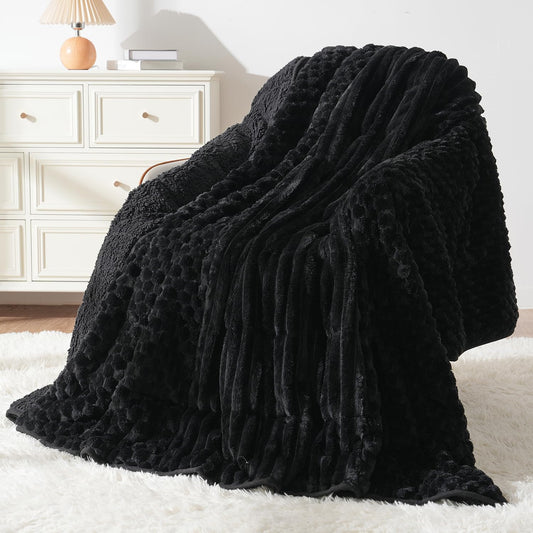 Mr. Sandman Fleece Weighted Blanket for Adults, Queen Size 15 lb, Heavy Throw Blanket with Soft Plush Jacquard and Warm Sherpa, Washable Weighted Blanket for Relaxing Sleep, 60 x 80 Inch, Black