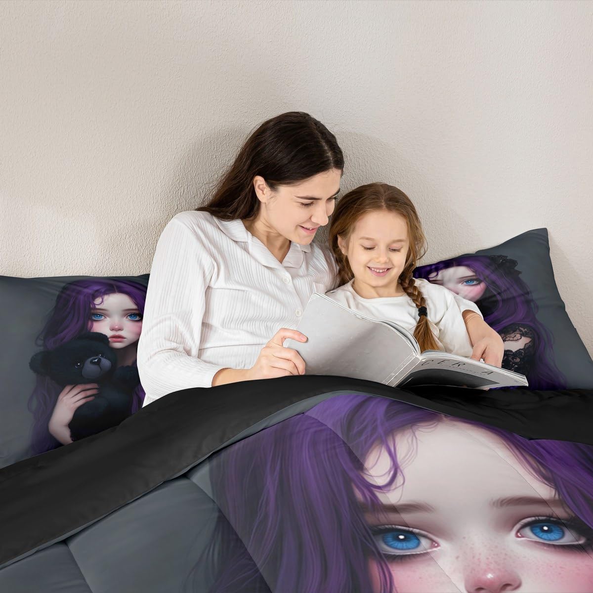 Erosebridal Anime Girl Comforter Set Twin for Kids, Kawaii Girl Duvet Insert Japanese Style Down Comforter for Girls Adult Japanese Animation Bedding Set for Bedroom Decor 1 Pillow Cases