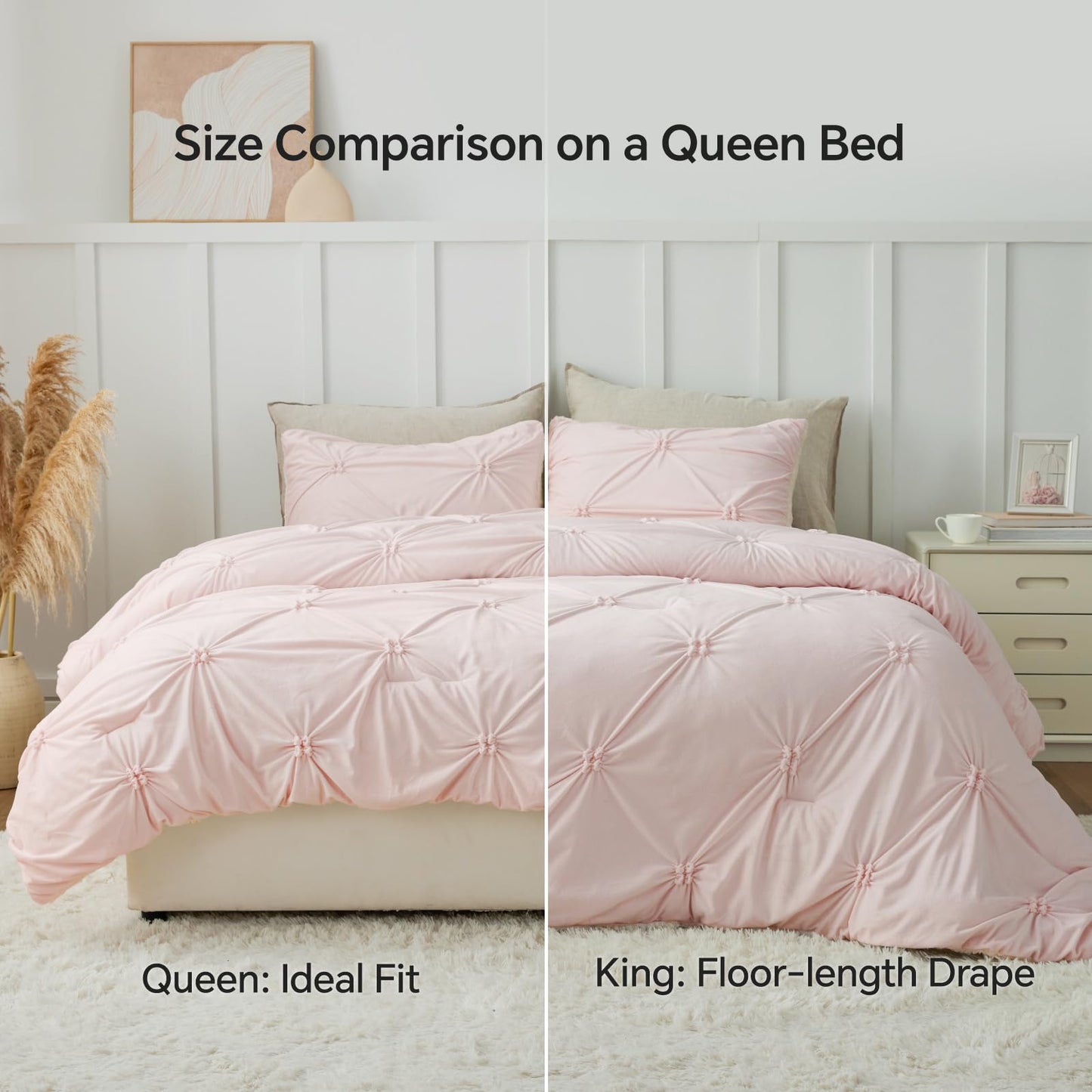 BEDELITE Pituck Fluffy Queen Comforter Set - Super Soft Sherpa Pink Comforter for Queen Size Bed, Luxury Warm Bedding Set for Winter, Fuzzy Bed Set 3 Pieces (1 Comforter, 2 Pillowcases)