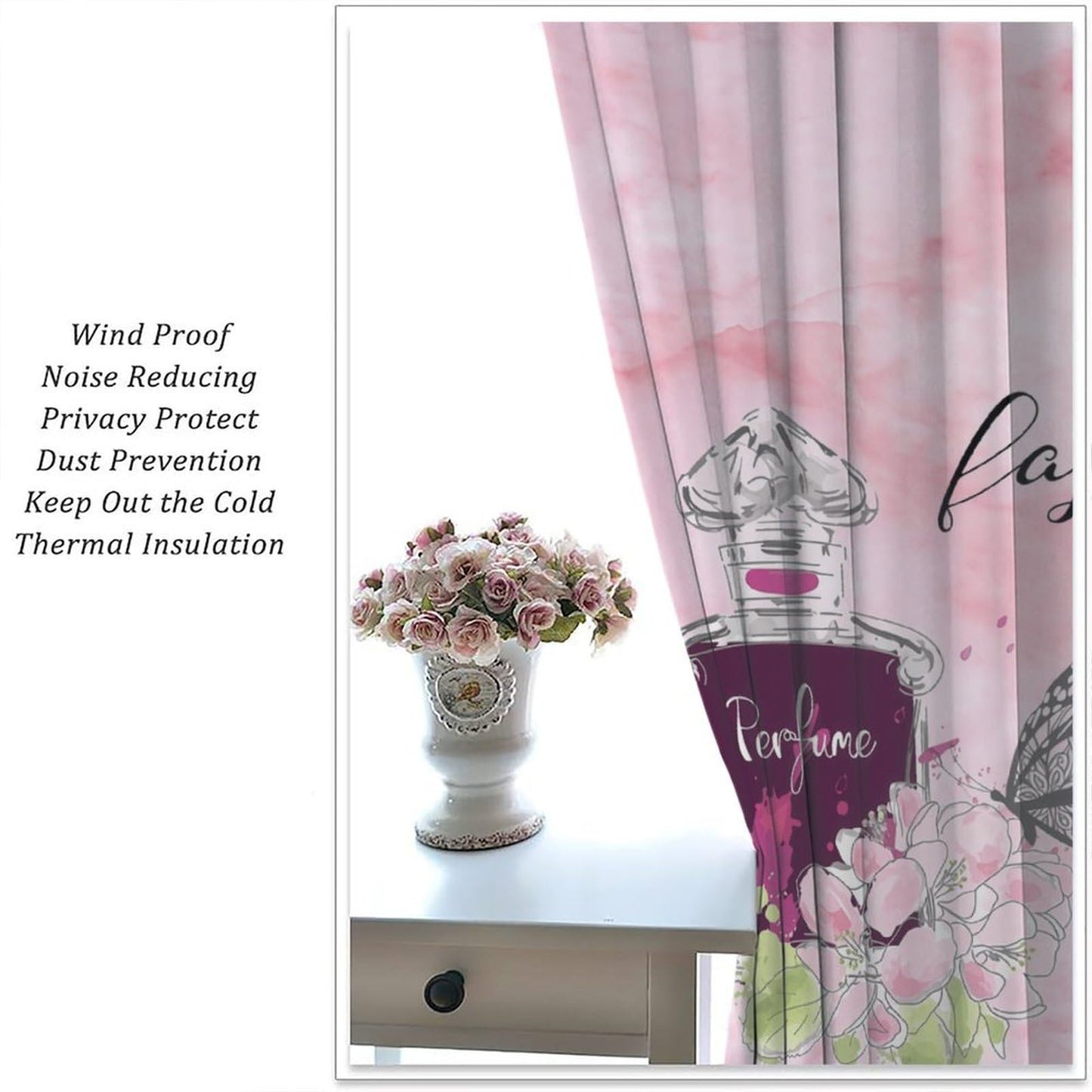 Pink Modern Fashion Curtains For Woman Gorgeous Red High Heel Shoes Perfume Flower Butterfly Rod Pocket Window Drapes For Teenage Girls Bedroom Living Room Bathroom 2 Panels 41x45 ln（No Blackout）