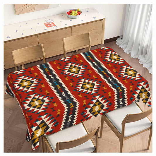 Beabes Ethnic Aztec Decorative Table Cover for Kitchen, Tribal American Geometric Pattern Oblong Tablecloth Dining Table Cloth Tabletop Tablecloths for BBQ Picnic Coffee 52"X70" Red