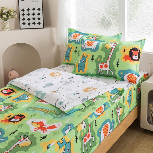 ADASMILE A & S Kids Comforter Sets Zipper Bedding Twin Size for Boys Animal Bedding Zip Up Comforter with Sheets Cartoon Wild Animal Bed Sets for Boys Girls All in One Zipper Bedding Set Home Decor