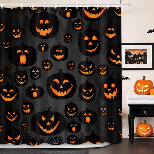 MEHOFOND Halloween Pumpkin Shower Curtain Evil Pumpkin Shower Curtain Black Fall Shower Curtains for Bathroom Decor Washable Durable Fabric Shower Curtains 72x72 inch