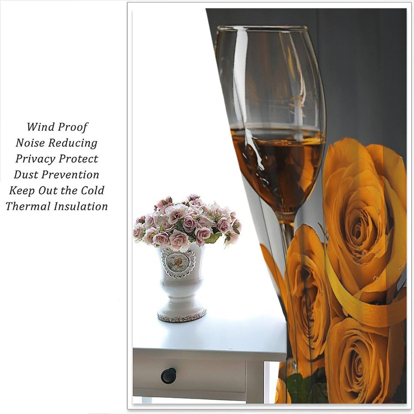 GoDazzling Rose Wine Blackout Curtains, Orange Floral Valentine Blossom Romantic Lover Art Printed Window Drapes, for Living Room Bedroom Kitchen 42" W X 45" L