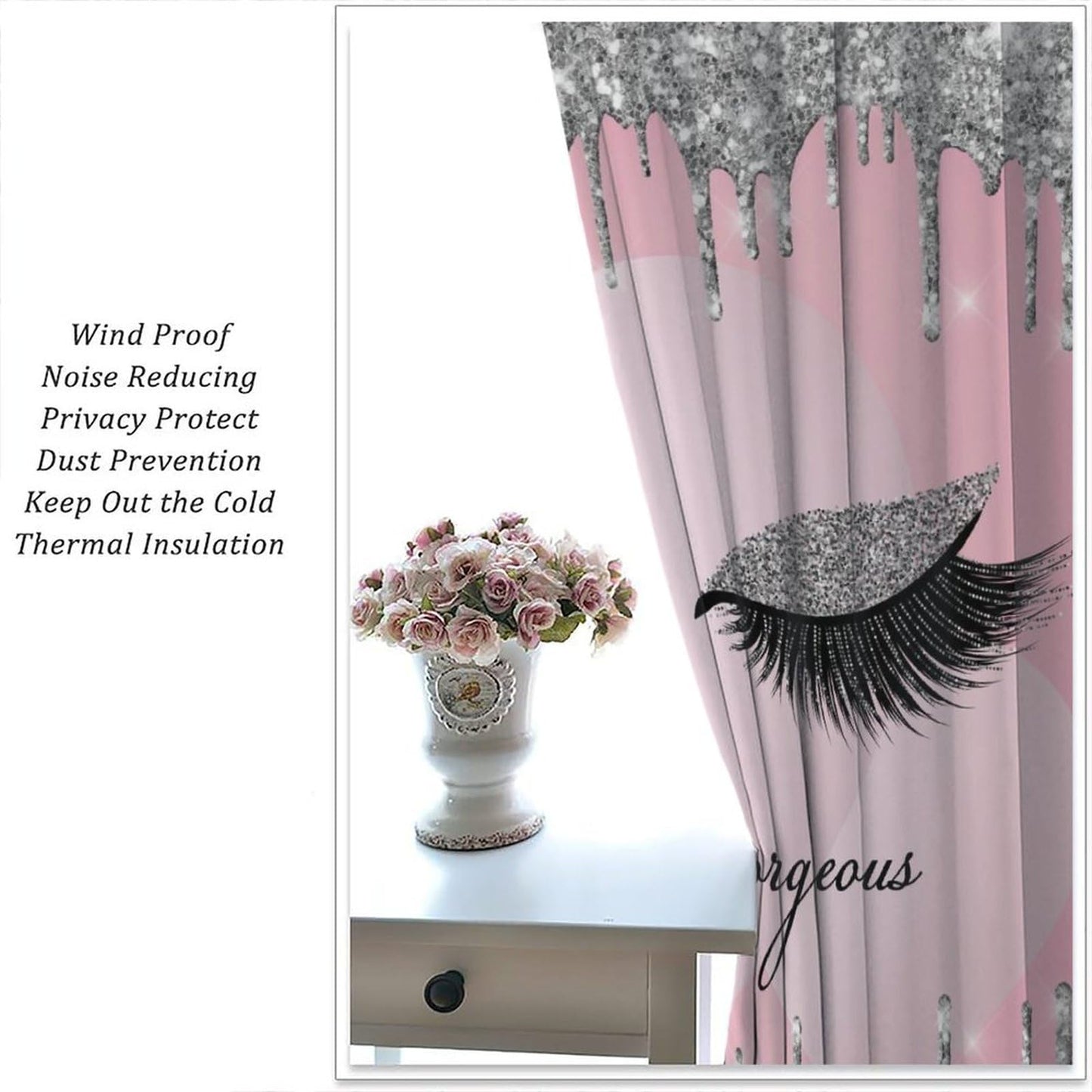 Eyelash Curtains Fashion Girl Eyes Hello Gorgeous Modern Makeup Abstract Art Room Darkening Thermal Insulated Rod Pockets Window Drapes for Bedroom Living Room Kitchen Cafe Decor W21xL45inx2 Decor