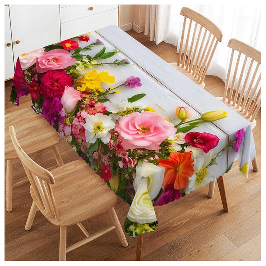 Swono Flowers Frame Tablecloths Colorful Peony Rose Flowers On Wooden Kitchen Dinning Tabletop Decoration, Polyester Table Cover for Indoor Outdoor 50x72 Inch Tablecloth