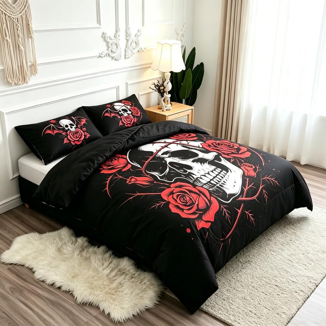 DJNEAR DJNER Skull Gothic Comforter Sets Twin Bedding Sets for Teens Adults