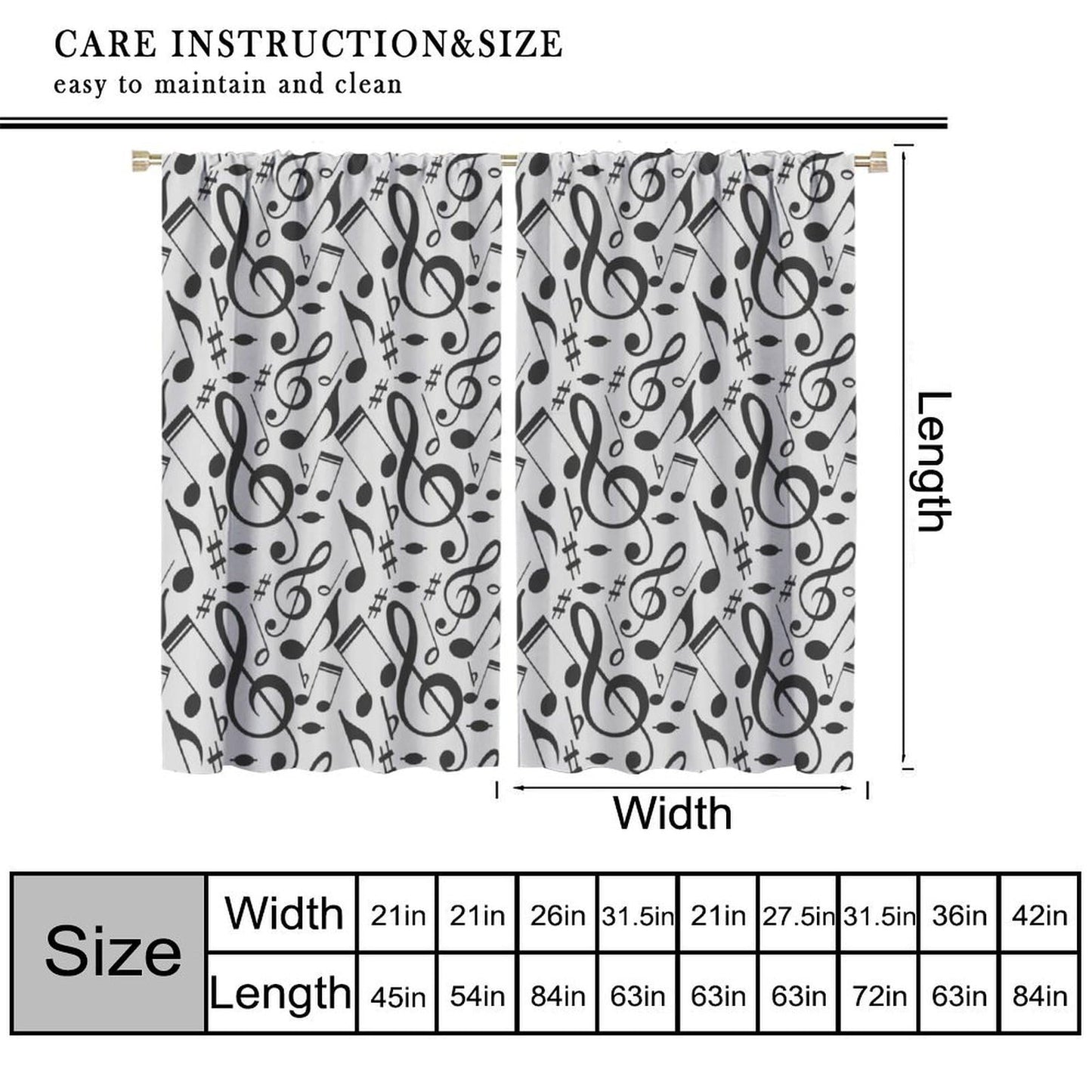 FAOTELY Music Curtains Sketchy Musical Notes and Melody Fine Arts Theme Pattern Blackout Window Drapes for Bedroom Living Room Kitchen Cafe Decor （W21xL45 Inch） x2 Decor