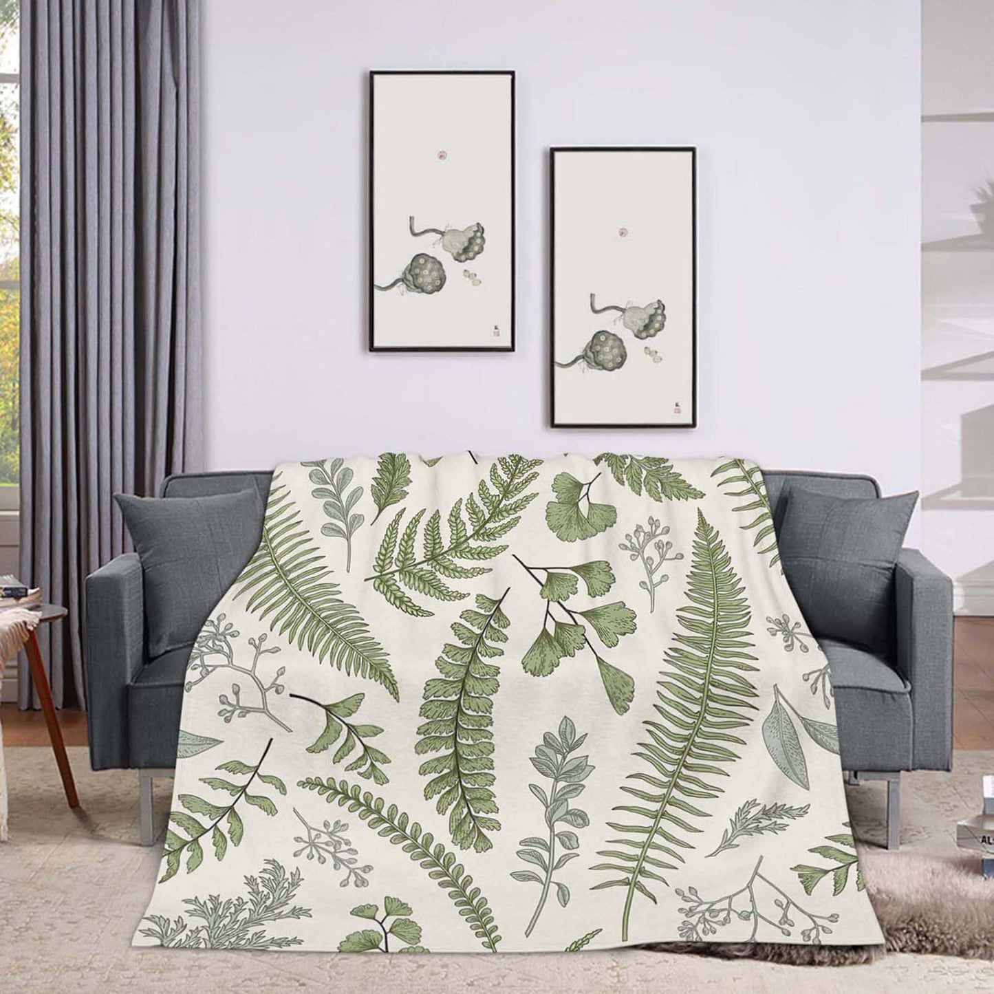 Throw Blanket 50x60 Inch,Fern Vintage Herb Leaf Plant Cozy Soft Lightweight Fuzzy Flannel Blanket 60x50 Inch Suitable for Couch Bed Sofa Living Room in All Seasons