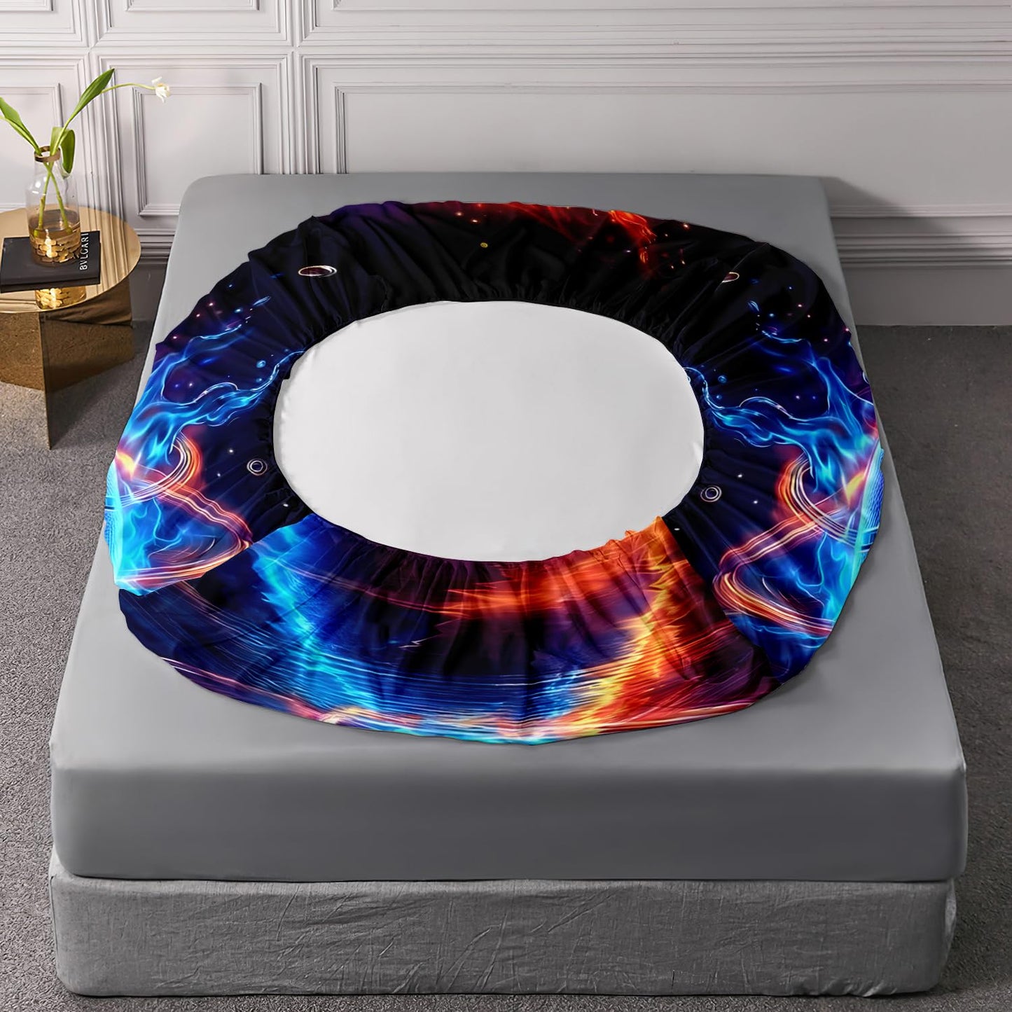 HOSIMA Full Fitted Sheet for Kids,Basketball Wrapped in Red Blue Flames,Cool Extreme Sports Bedding for Teens Boys Room Decor,Lightweight Basketball Bedding,1 Fitted Sheet+2 Pillowcases.