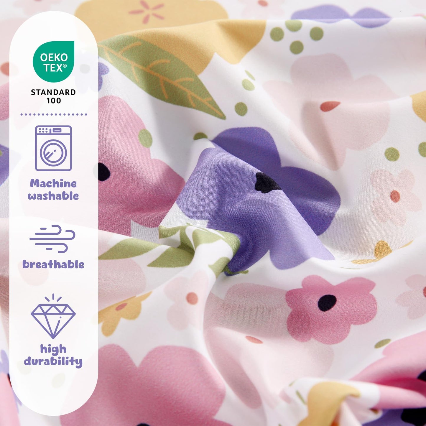 LONAVA Twin Sheet Set Kids - 3 Pieces Soft Microfiber Cartoon Style Bedsheets for Boys Girls Teens, Oeko TEX, Breathable Deep Pocket Sheets, (Flower)