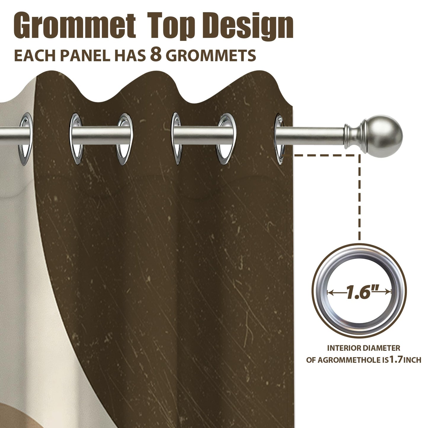 Keeuy Brown and Beige Blackout Curtains, 52x84 inch, 2 Panels