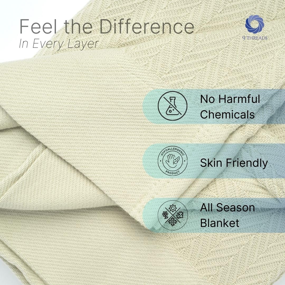 9Threads 100% Cotton Herringbone Weave Blankets, 66" X 90" Twin, Throw Blanket for Bed, All Season Cotton Blanket, Cozy Blanket,Throws & Bed Blanket, Throw Blanket for Couch, Modern Home Decor -Sage