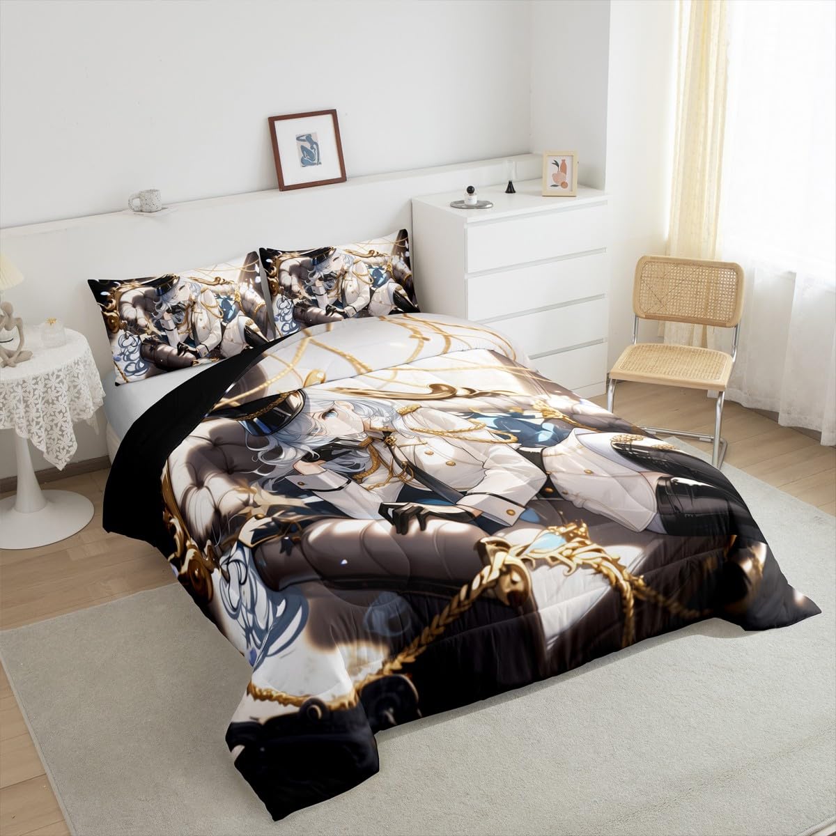 Erosebridal Anime Girl Full Bedding Set for Kids, Kawaii Japanese Anime Comforter Set Cartoon Girl Duvet Insert for Girls Boys Teens Men Japanese Animation Down Comforter, 2 Pillow Cases