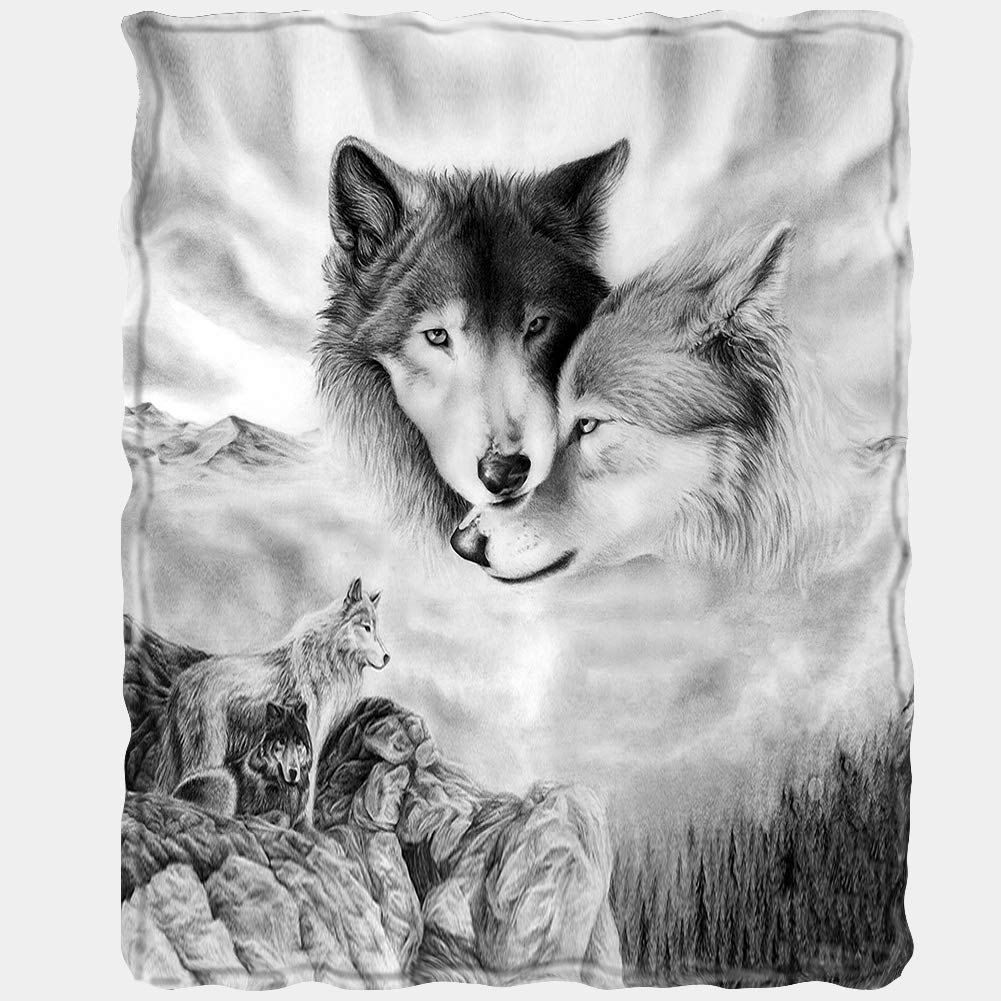 Gray Wolf Comfort Warmth Soft Cozy Air Conditioning Machine Wash Black and White Rose Skull Sherpa Fleece Blanket (Throw 60"x80") (Gray Wolf, L)