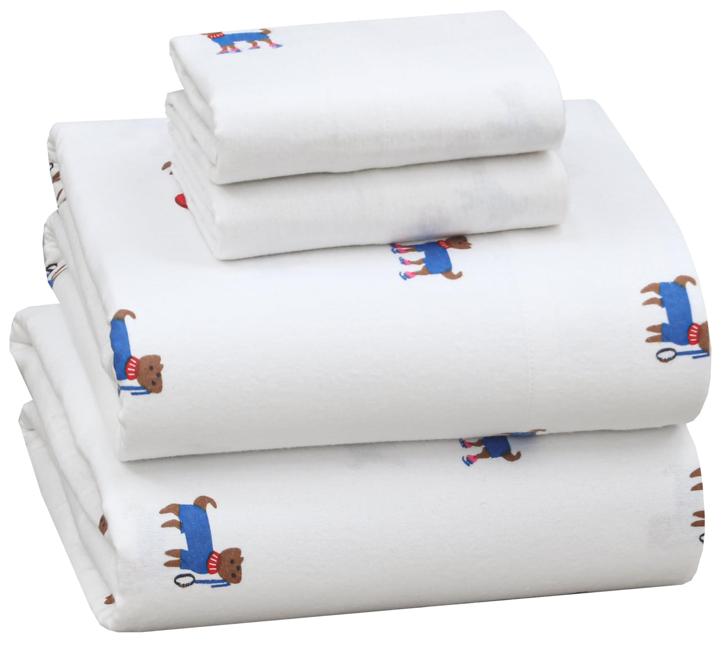 RUVANTI Flannel Sheets Queen Size - 100% Cotton Double Brushed Bed Sheets, Deep Pockets 16 Inches Queen Sheet Set, All Seasons Breathable & Extra Soft - Warm & Cozy, 4 Piece, Puppy Playoff