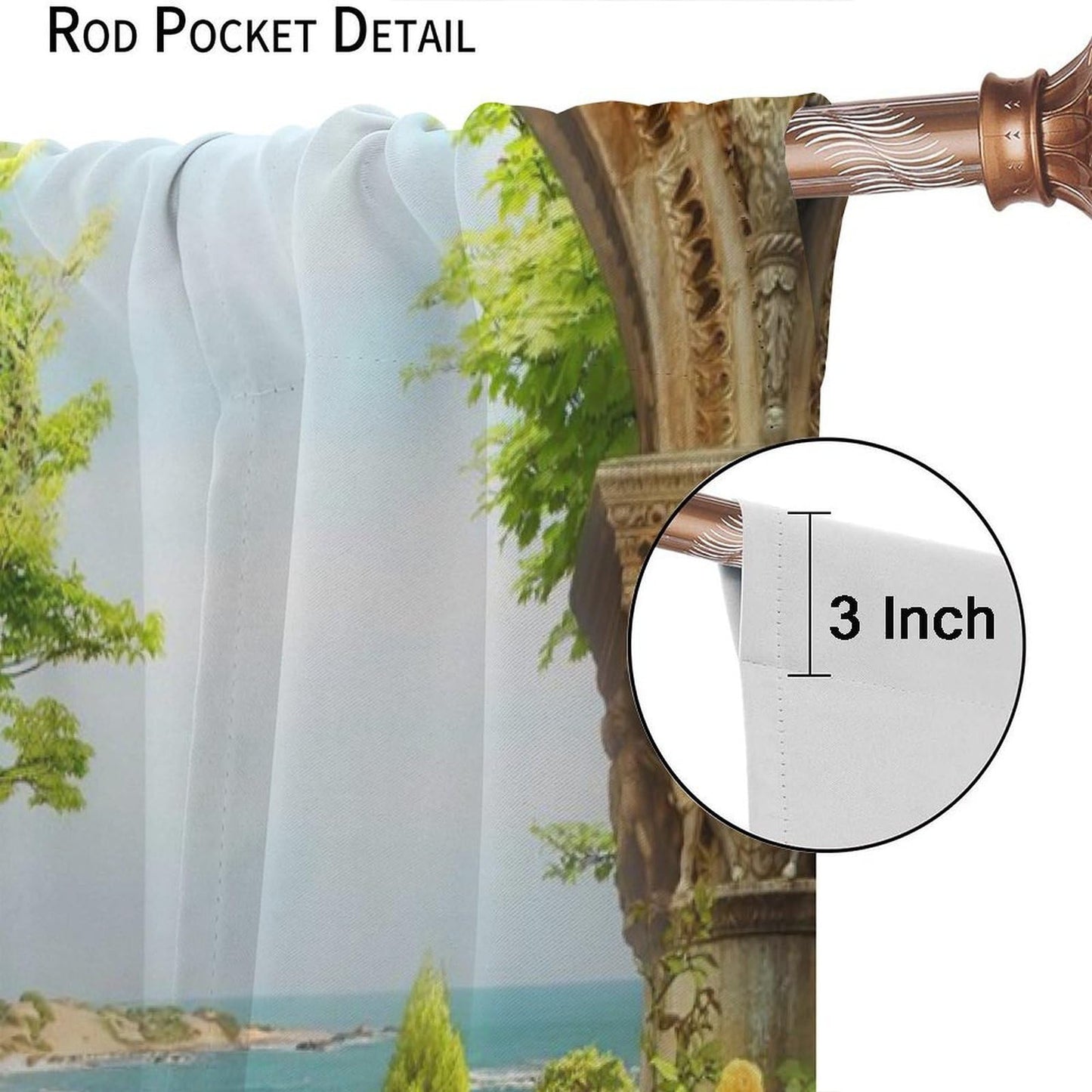 AuiMzoo Beautiful Landscape Decor Curtains, Old Stone Arch Seaview Balcony Garden Botanical Art Theme for Bedroom Living Room Curtains42X45 Inch