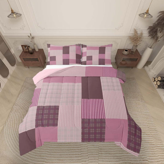 jejeloiu Plaid Bedding Set Soft for Boys Girls, Patchwork Comforter Set Queen Size Check Checkered Duvet Quilt Microfiber Grid Geometric Bedroom Decor 3 Pcs with 2 Pillow Cases