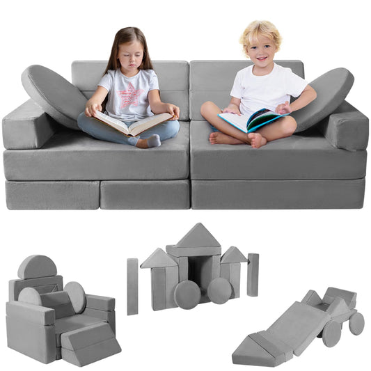 Kids Play Couch 15PCS, Modular Foam Sofa, Convertible Kids Play Set