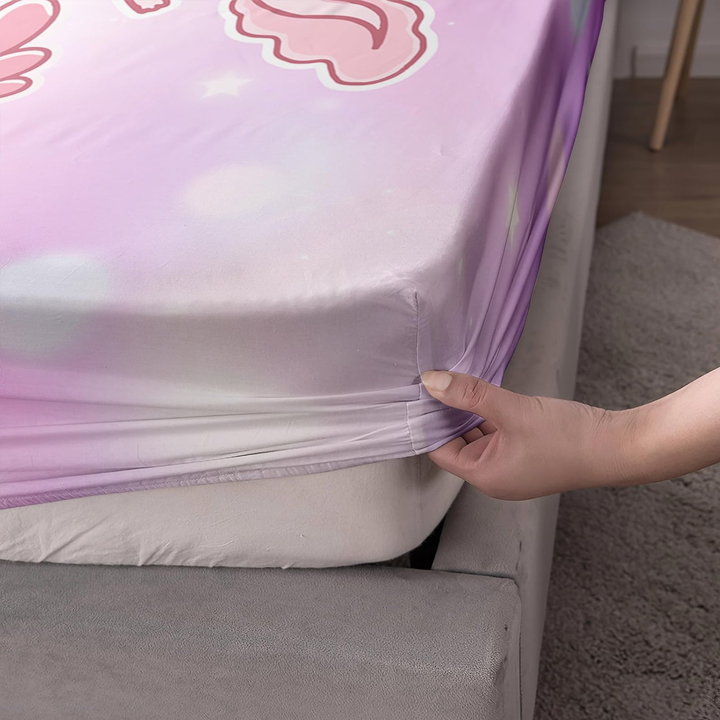 QOOMO Pink Axolotl Microfiber Flat Fitted Sheets Set for Children Strawberry Cake Super Soft Kids Bedding Set Gradient Bubble Room Decoration Queen Size 1 Fitted Sheet, 1 Flat Sheet, 2 Pillow Cases