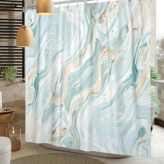Sillsloso Modern Marble Shower Curtain Abstract Green Gold Marble Bathroom Curtain Luxury Jade Texture Bath Decor Waterproof Polyester Fabric Curtains Set with Hooks 72x72 inch