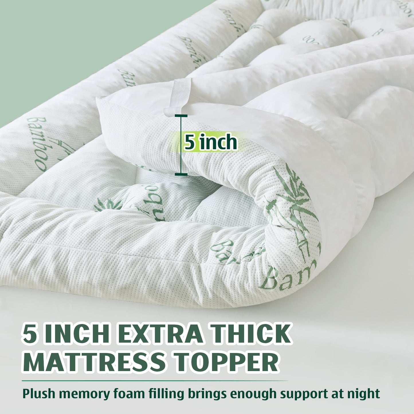 5 Inch Memory Foam Mattress Topper King Size, Breathable Viscose Made from Bamboo Pillow Top Mattress Pad Cover, Ultra Soft Bed Topper with 2000 GSM Foam Filling for Pain Relief, White,78x80x5 in