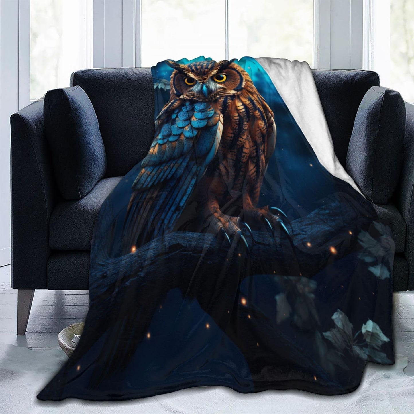 amepay Cute Owl Blanket for Adults Kids Gifts for Owl Lovers Blue Flannel Throw Blankets Soft Comfy Lightweight for Home Decor Couch Bed Sofa 60x50 Inches