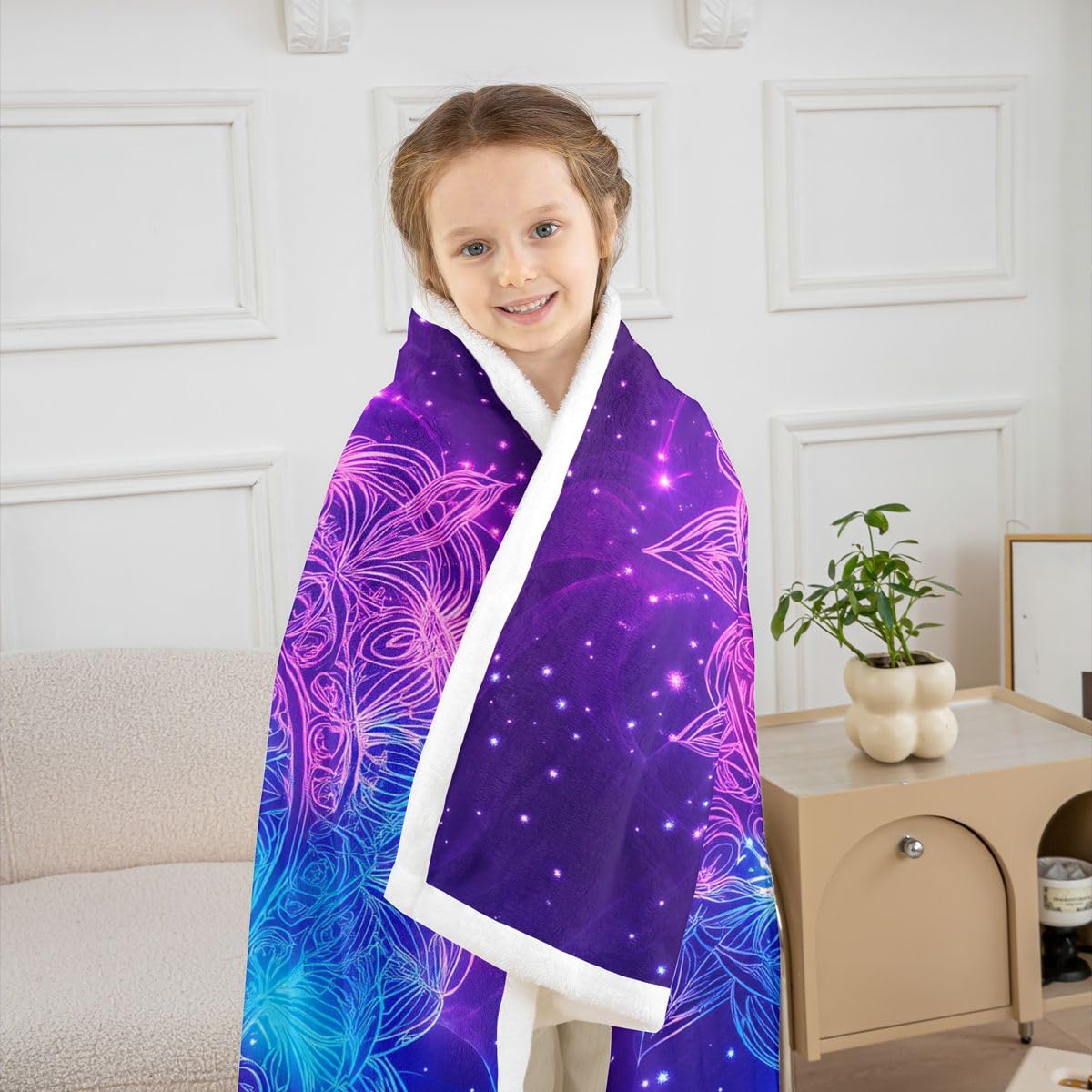 Feelyou Boho Mandala Fuzzy Blanket Bohemian Style Sherpa Blanket Hippie Peace Art Fleece Blanket for Chair Sofa Couch Peace Sign Artwork Plush Throw Blanket Blue Purple Room Decor Throw 50"x60"
