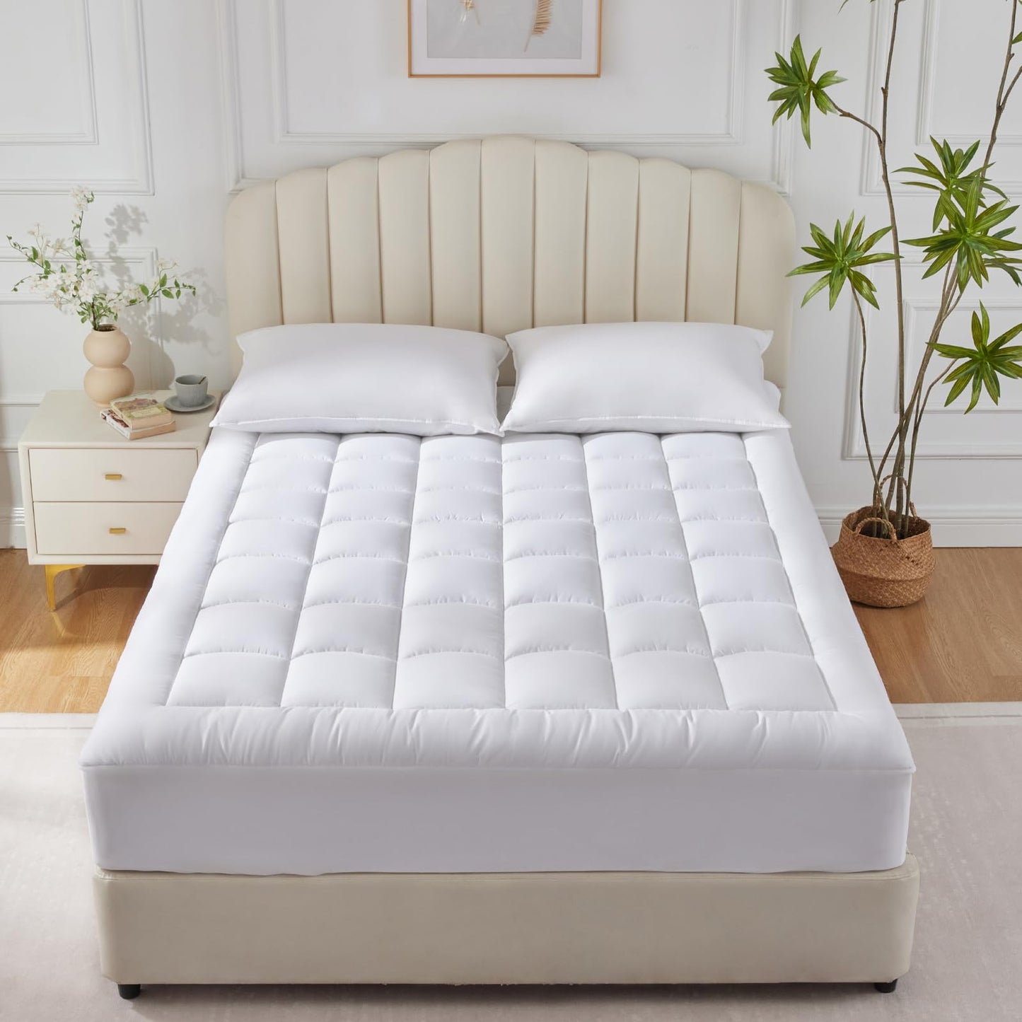 CozyLux Twin Extra Long Size Mattress Pad Pillow Top Cotton Cooling Twin XL Mattress Topper 8-21" Deep Pocket Mattress Cover Quilted Fitted Cooling 450GSM Mattress Protector (39x80 inch,White)