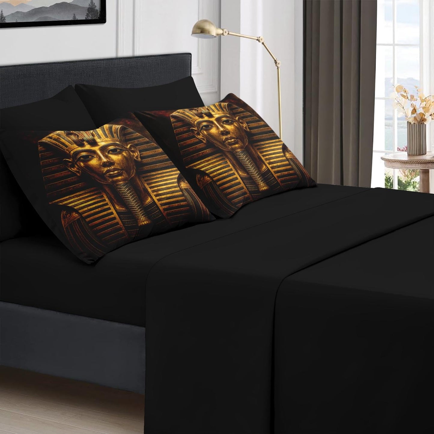 Boewywh Comforter Set Twin Size Gold African Antique 7 Pcs, Bedding for Kids and Adults, Bed Sheet Sets with Fitted Sheet 2 Pillowcases & 2 Shams for Bedroom Bed Decor