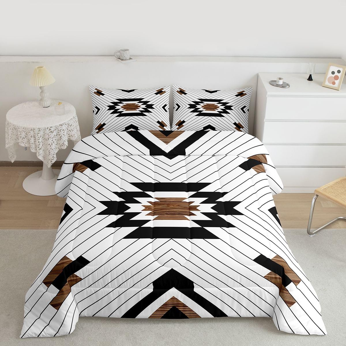 jejeloiu Rustic Western Comforter Set Queen Size Bohemian Aztec Bedding Set for Kids Boys Girls Southwestern Duvet Quilt Geometric Bedroom Decor Microfiber 3 Pcs with 2 Pillow Cases