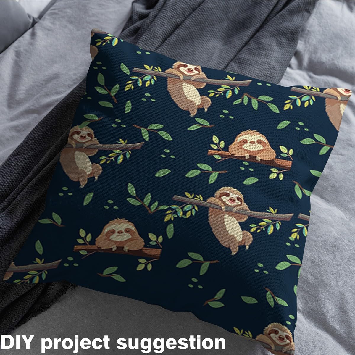 Cartoon Sloth Fabric by The Yard Cute Watercolor Wild Animals No Stretch Sewing Fabric Jungle Botanical Green Leaves Branches Soft Flannel Polyester Fabric for Home DIY Projects 1 Yard Pre-Cut,36"x59"