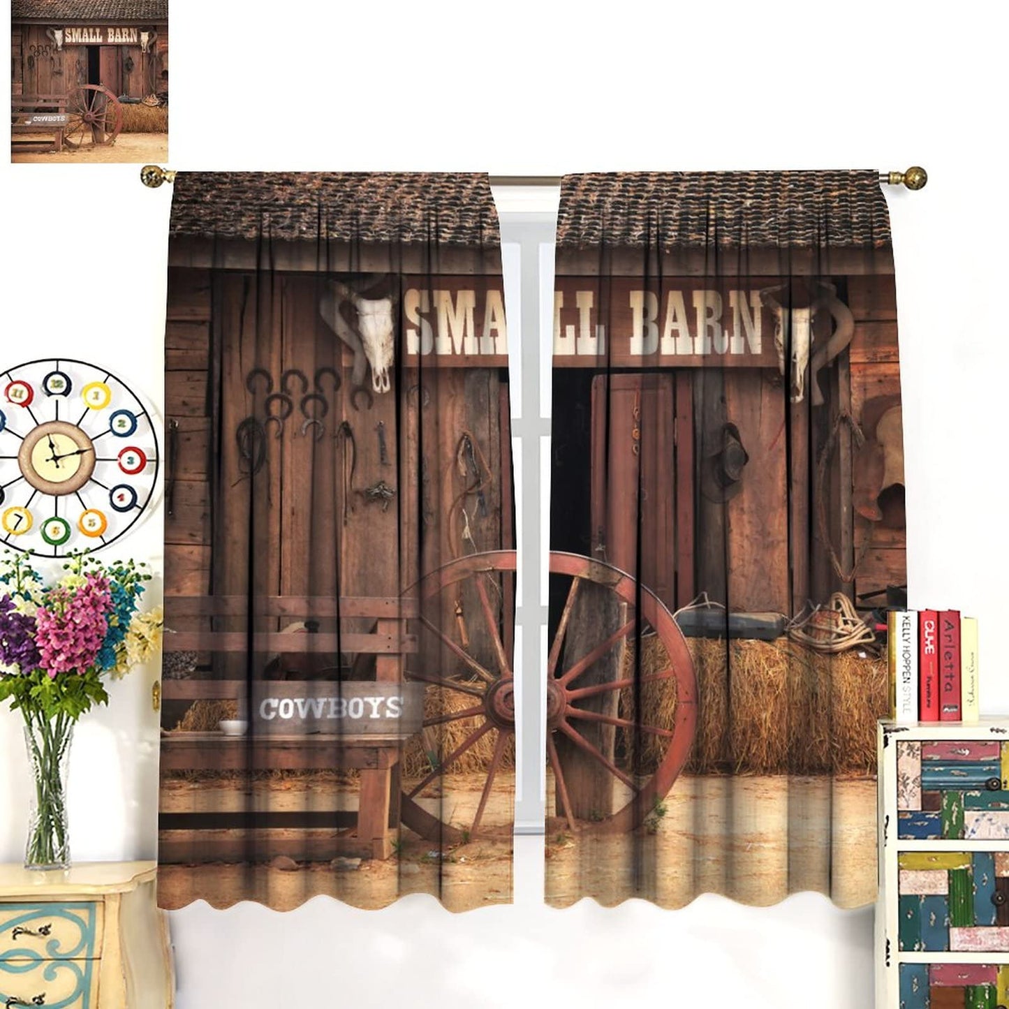 Western Curtains,Rustic Wooden House Country Cowboy Western Style Room Darkening Door Window Rod Pocket Curtain for Living Room Bedroom Kitchen Bathroom W42xL45in