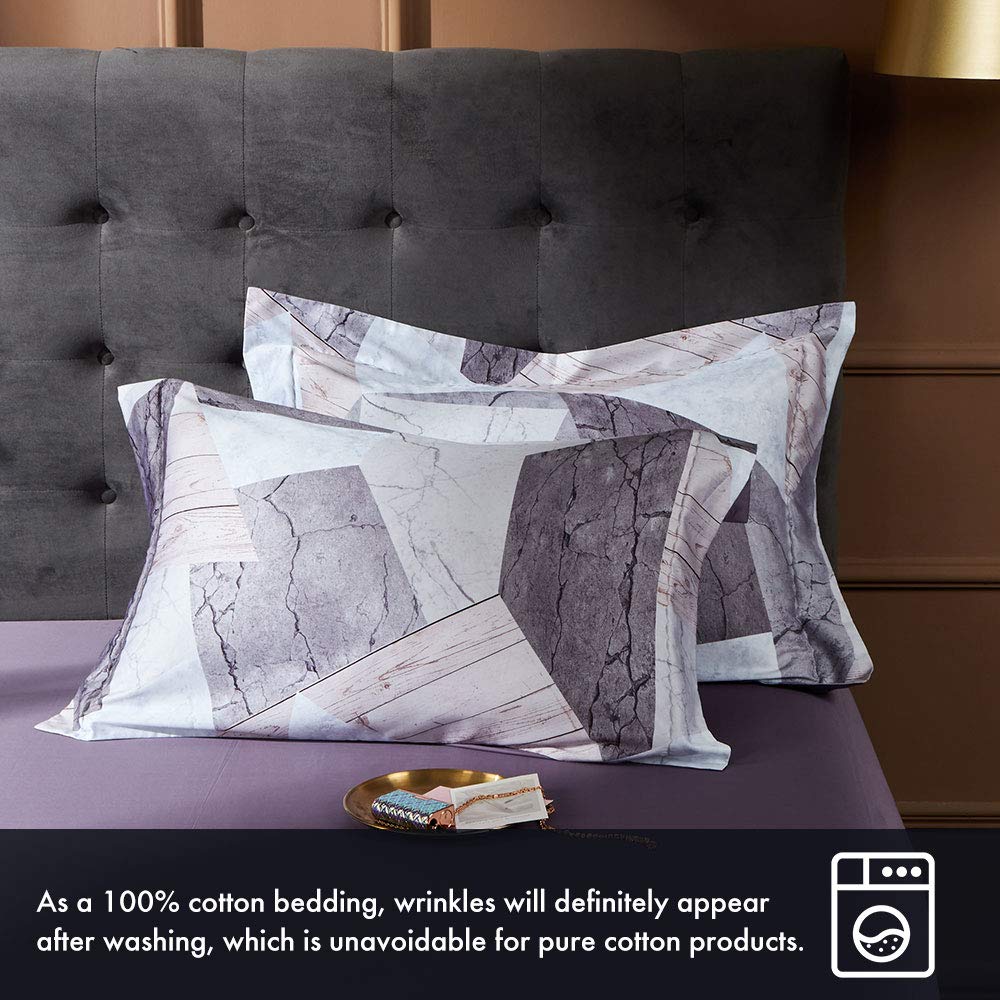 MILDLY 100% Long Staple Cotton Duvet Cover Set, 3pcs Geometric Marble Textured Pattern Printed Comforter Cover Set