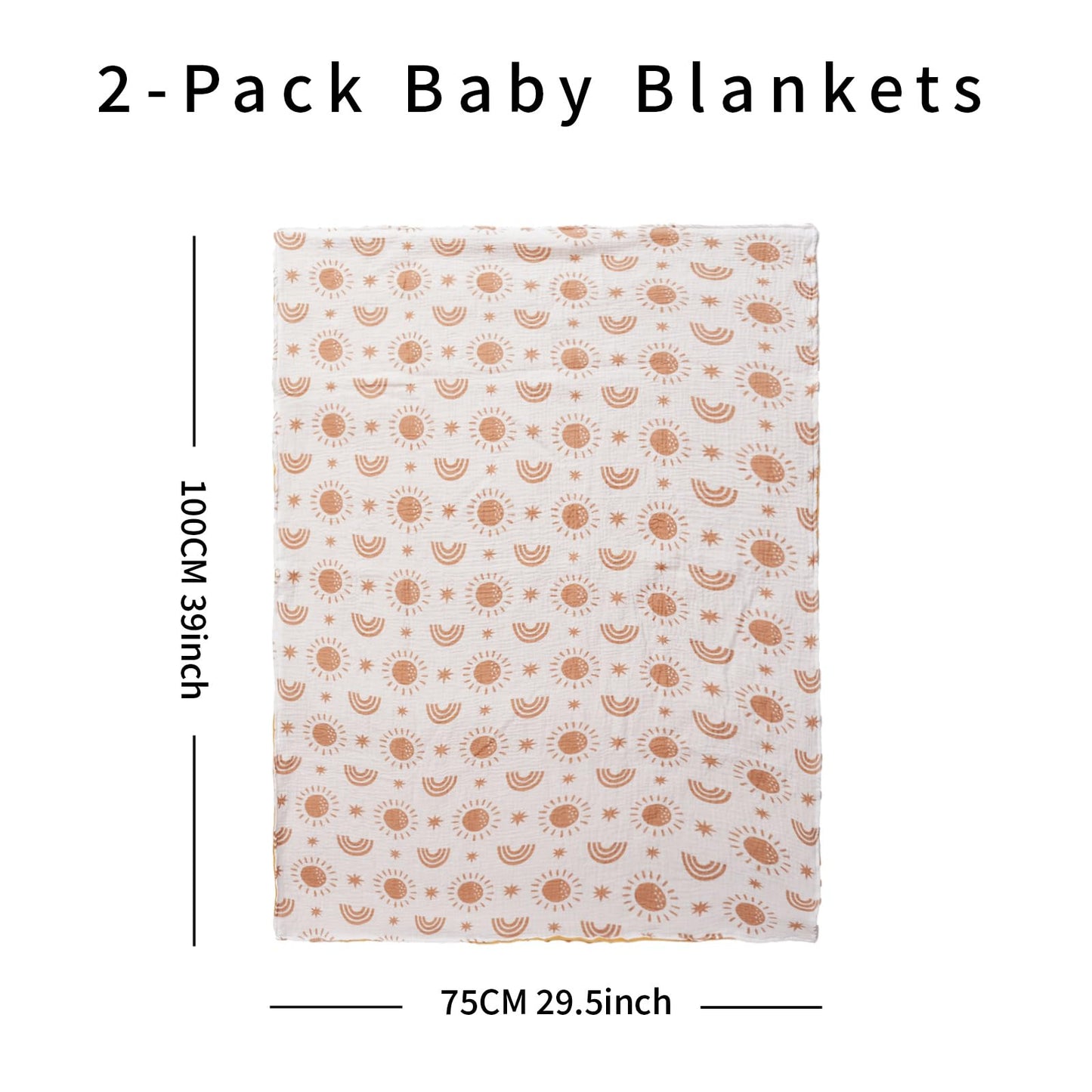 CoolaPeach 2 Pack Minky Baby Blankets,Super Soft Receiving Blankets with Muslin Cotton Front & Dotted Fleece Backing,39x29.5 Inches,Printed Bed Throws Newborn(Sun)