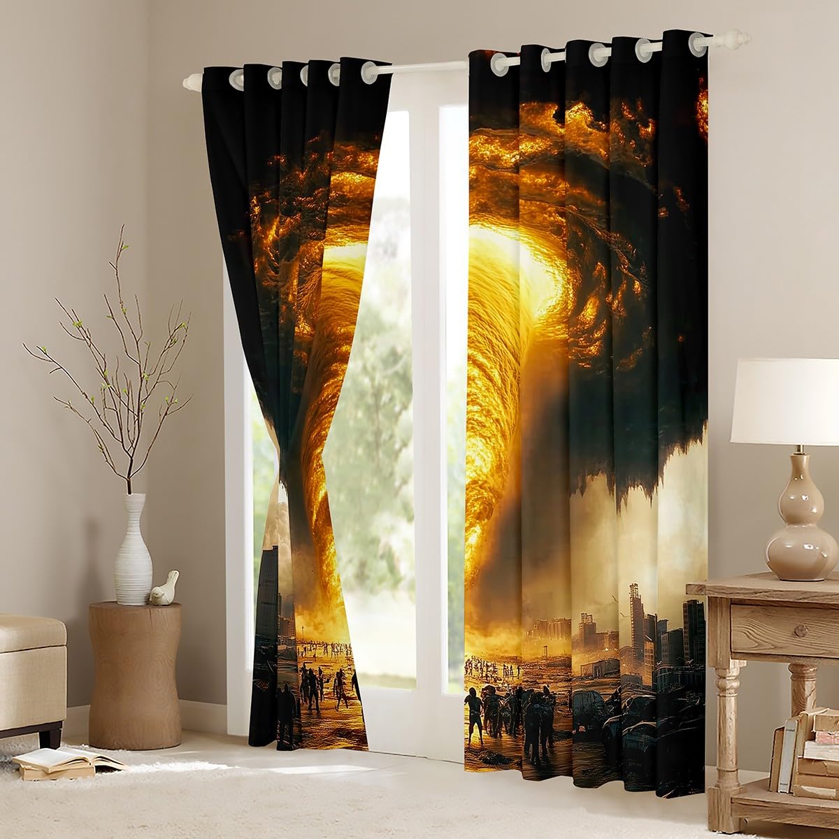 Erosebridal Glitter Tornado Curtains 38" Wx45 L,Tornados Window Curtains Drapes for Kids Boys Teens,Weather Storm Theme Room Decor