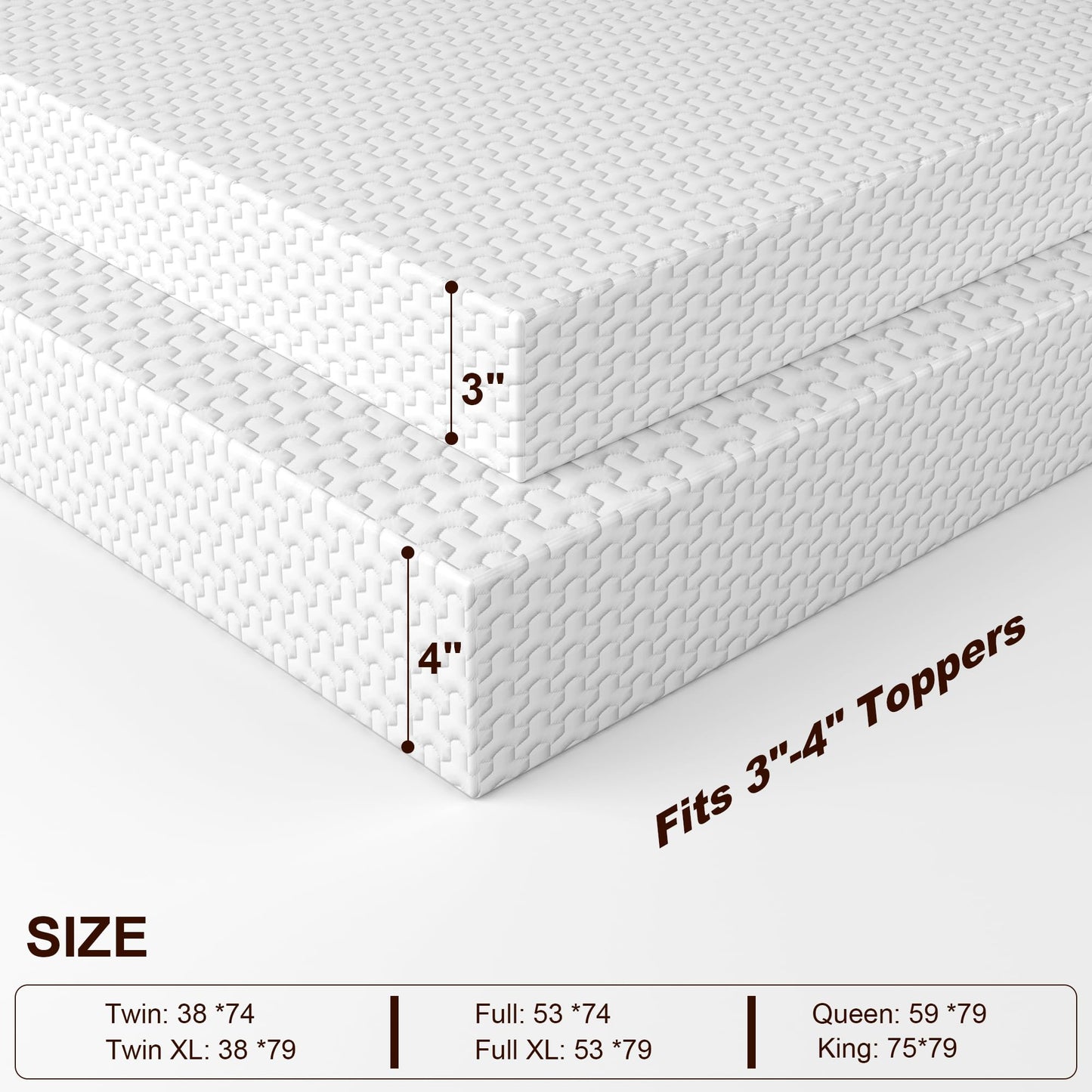Slumbrae Bamboo Rayon Mattress Topper Cover Twin | Extends Topper Life | Anti-Slip Bottom & Adjustable Straps | 3-4 Inch Memory Foam Protector | Ideal for Dorm & Kids Beds | NOT Waterproof