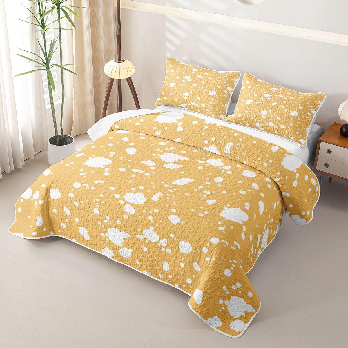 Erosebridal Geometric Quilted Bedspreadd Set Twin Mustard Yellow Coverlet Set Bohemian Abstract Bed Set Nordic Style Bedding Set